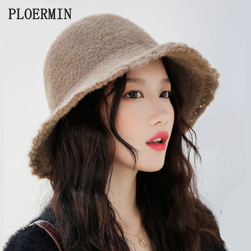 

Winter Thicken Velvet Bucket Hat Fisherman Cap Outdoor Travel Hat Sun Cap For Autumn Women Knit Hats Retro Warm, Black