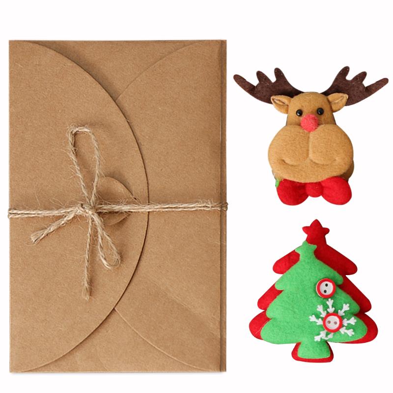

2pcs DIY Kraft Paper Handmade Christmas Card Elk Xmas Tree Santa Star Greeting Card With Envelope