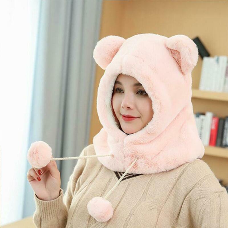 

2020 HOT Cute Lady Hat Cap Fleece Plush Furry Fluffy Warm Winter Bear Ears Animal Hoodie Kawaii Sweet Skullies, Black