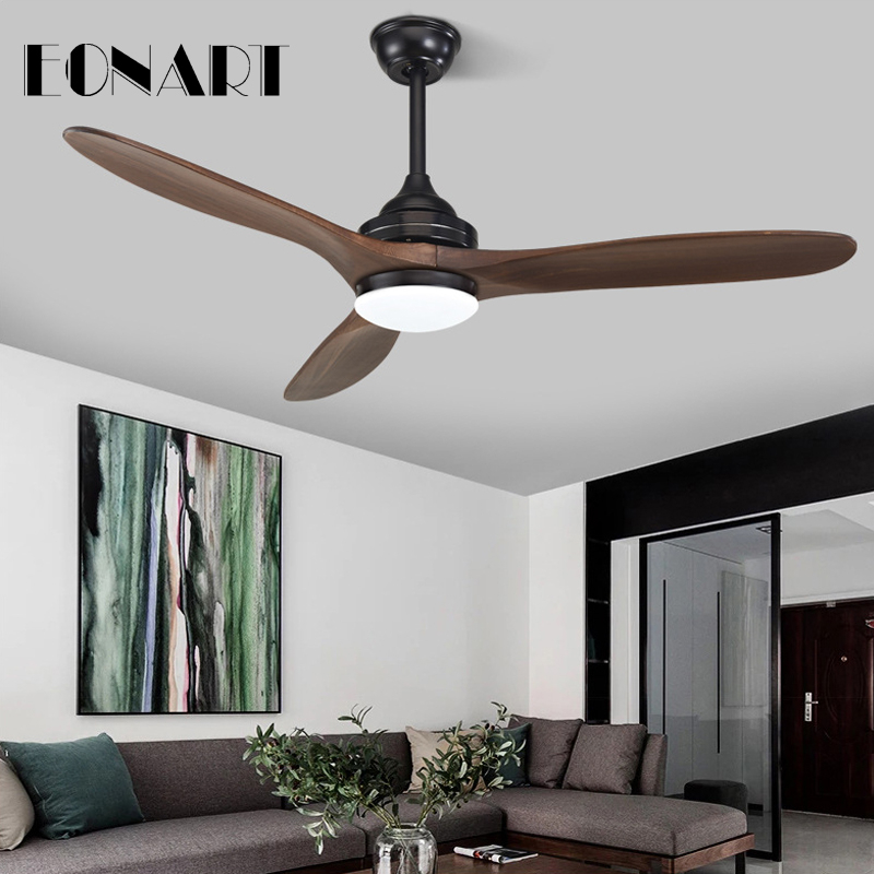 

52 Inch Ceiling Light Fan Vintage Black loft Wooden Ceiling Fan With LED Light Wood Fans With Lights 220V Without Lamp