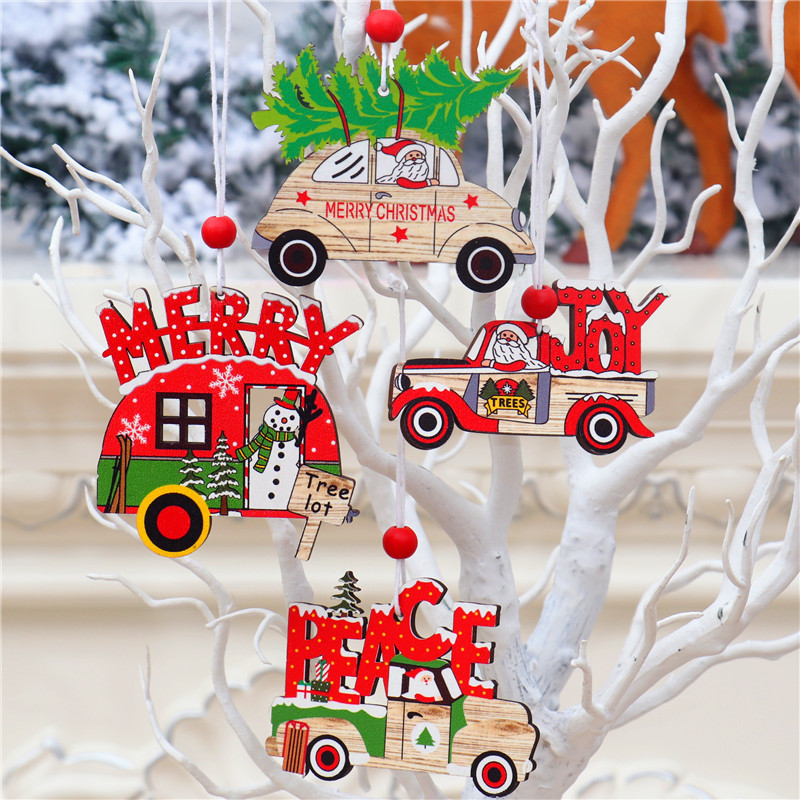 

Painted Wooden Christmas Tree Pendant Christmas Decorations Santa Car Ornaments New Year Decoration Merry Xmas Navidad