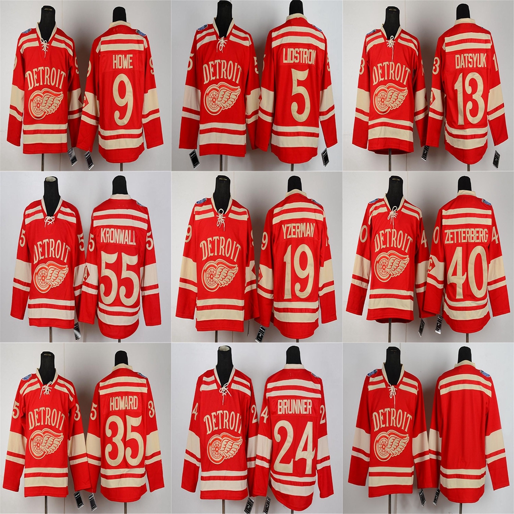 

Detroit Red Wings Jersey 35 Jimmy Howard 19 Steve Yzerman 40 Henrik Zetterberg 24 Bob Probert Red Winter Classic Ice Hockey Jersey Stitched