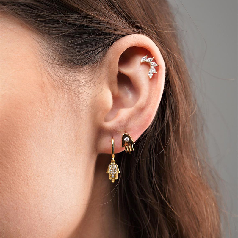 

925 Sterling Silver Hand of Hamsa hoop earrings - huggie earrings - hamsa hand Female jewelry For Women Gift