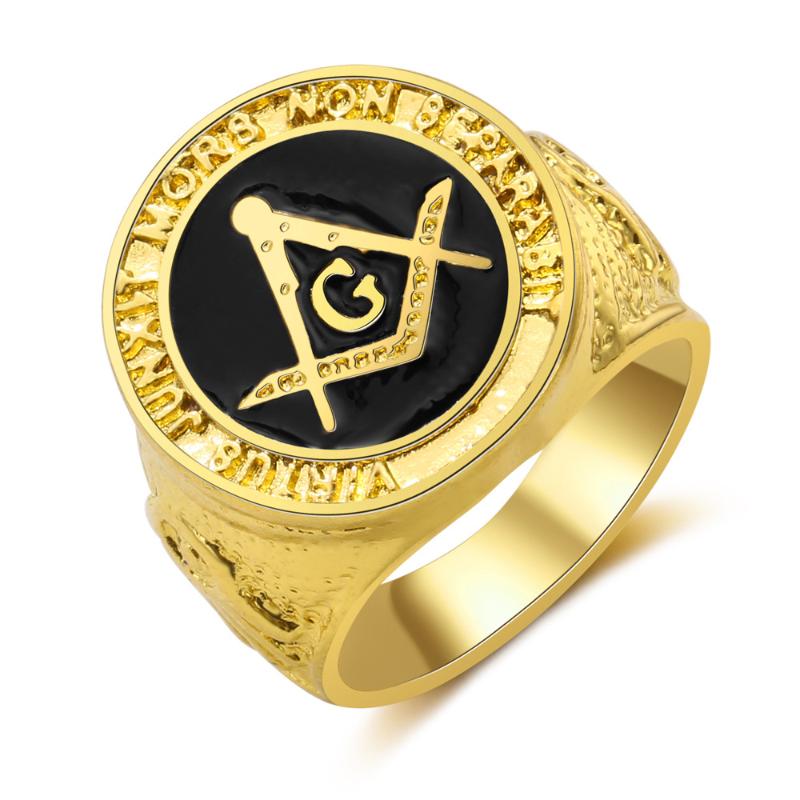 

Js & Sth Trendy Freemasonry Engagement Ring Men Punk Luxury Gothic Gold Color Wedding Rings Jewelry