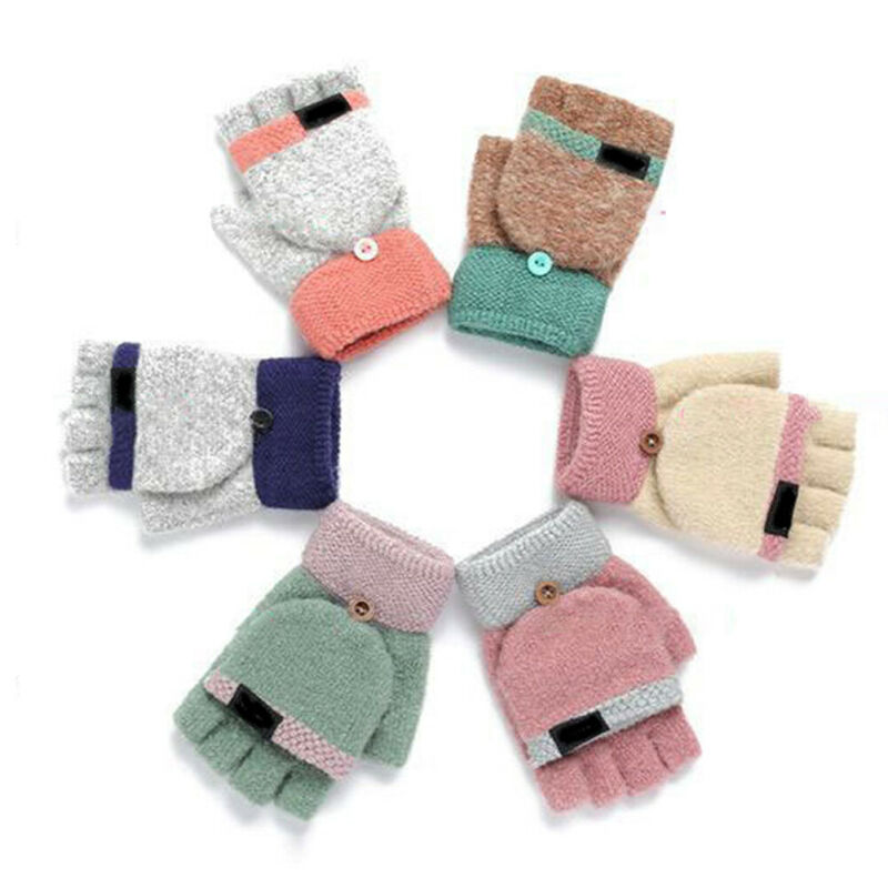 

Casual Winter Warm Women Fingerless Gloves Half Finger Flip Knitted Mitten Gloves Half Finger Stretchy 1Pairs