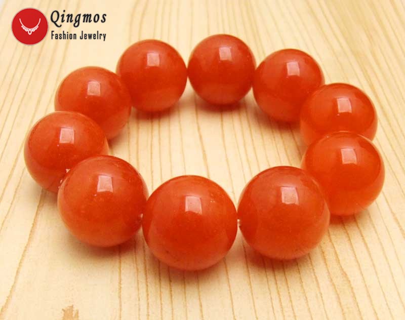 

Qingmos Trendy Natural Jades Bracelet for Women with 18mm Round High Quality China Red Jades Bracelet Jewelry 7.5'' Bra370