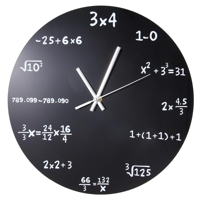 

Large Wall Clock Mathematics Blackboard Quiz Kitchen Clock Black Coated Metal Quartz Circular Arithmetic Wall Watch
