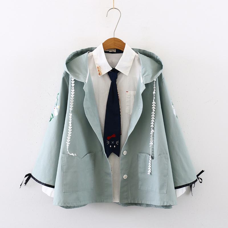 

Japanese Mori Women's Spring Autumn New Sweet Embroidery Hooded Student Jackets Girl Soft Meng Girl Harajuku Coat Windbreaker, Shirt