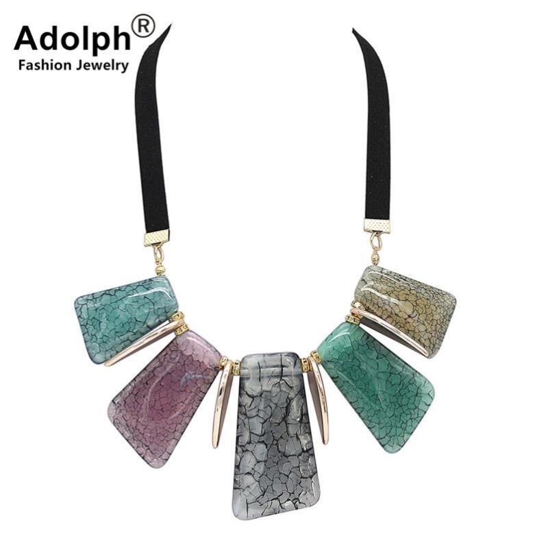 

ADOLPH Fashion Leather Rhinestone Geometry Pendant Choker Necklace 2020 New Handwork Boho Statement Neckalces Woman HOT
