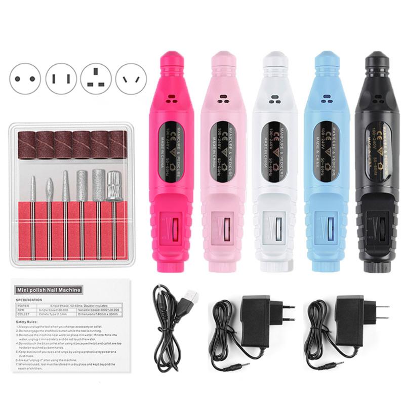 

1 Set Portable Electric Nail Drill Machine Manicure Set Pedicure Nail Gel Remover File Professional Strong Polishing Tools