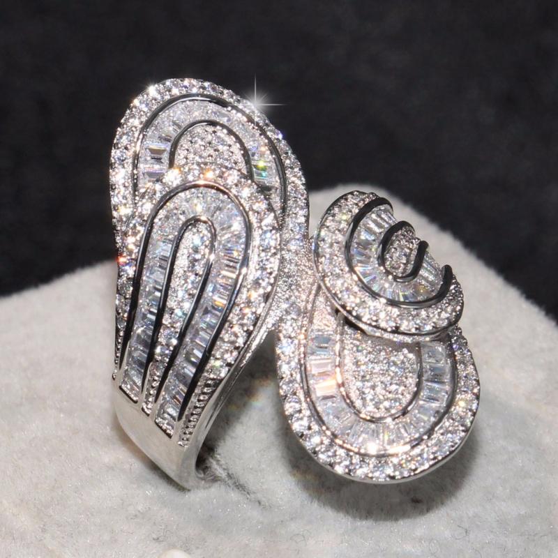 

Top Selling Drop Shipping Handmade Luxury Jewelry 925 Sterling Silver Princess Cut 5A CZ Party Women Wedding Leaf Wide Ring Gift