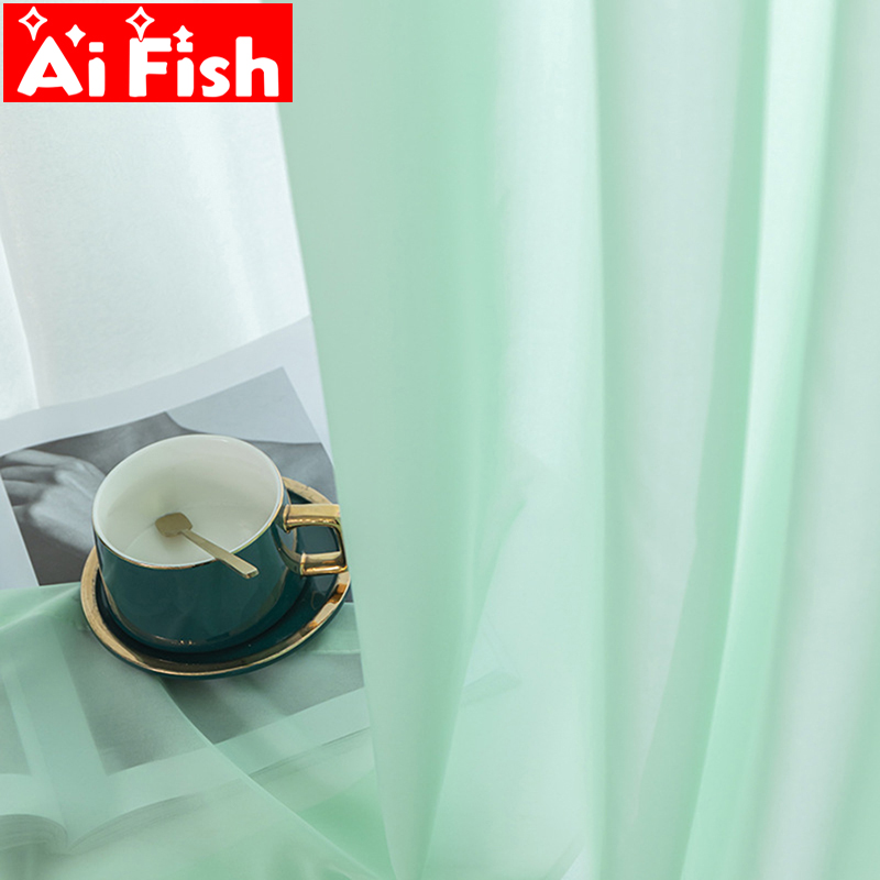 

Solid GreenTulle Sheer Window Curtain for Living Room the Bedroom Modern Gray Tulle Voile Organza Curtains Fabric Drapes MY490#3, Light green