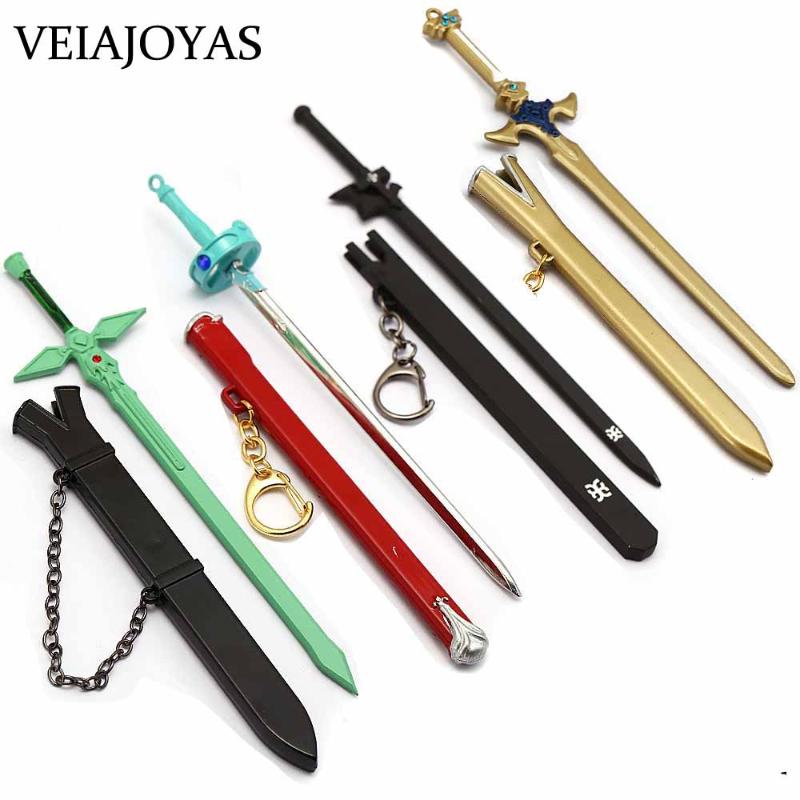 

17cm Sword Art Online Keychains Anime Tung people Asuna Kirito Metal Key Ring Men Party Cosplay with Scabbard Chaveiro Jewelry