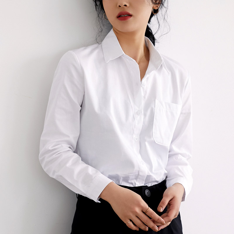 

Bornsra 2020 Autumn Short Office Lady Stand Womens Tops and Blouses Full Women Long Sleeve White Shirts Female