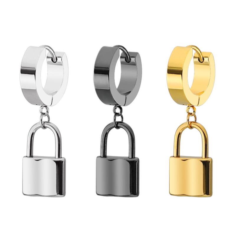 

Hoop & Huggie Earrings Gold Color Man Stainless Steel Huggies Lock For Women