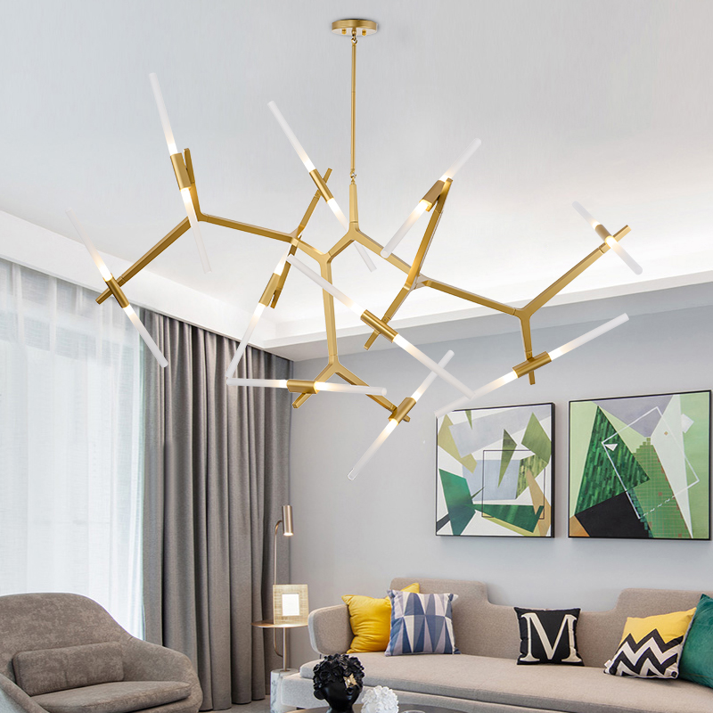 

Modern Metal Sputnik Chandelier Lamp Tree Branch Pendant Lighting Ceiling Fixture with Frosted Glass Lampshade for Dining Room