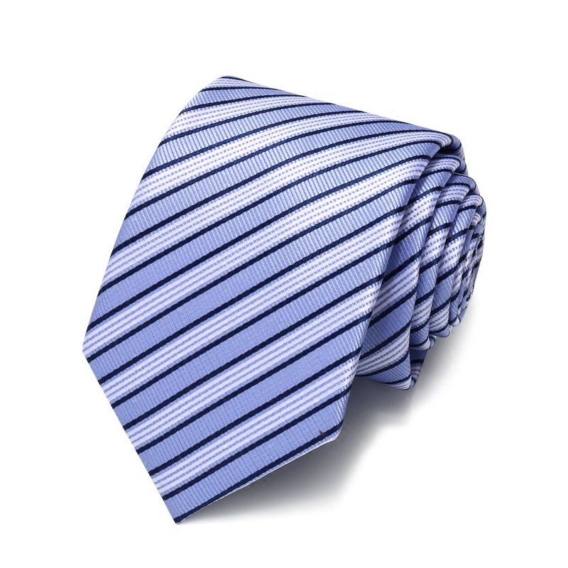 

2020 Brand New Fashion High Quality Men 7CM Navy Blue Striped Blue White Necktie Work Formal Suit Neck Tie for Men with Gift Box