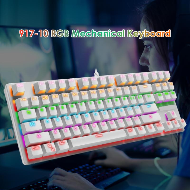 

Backlight Office Mechanical Gaming Keyboard 917-10 87 Keys USB Wired Blue Switch Professional Ultra-slim Mechanical Keyboard