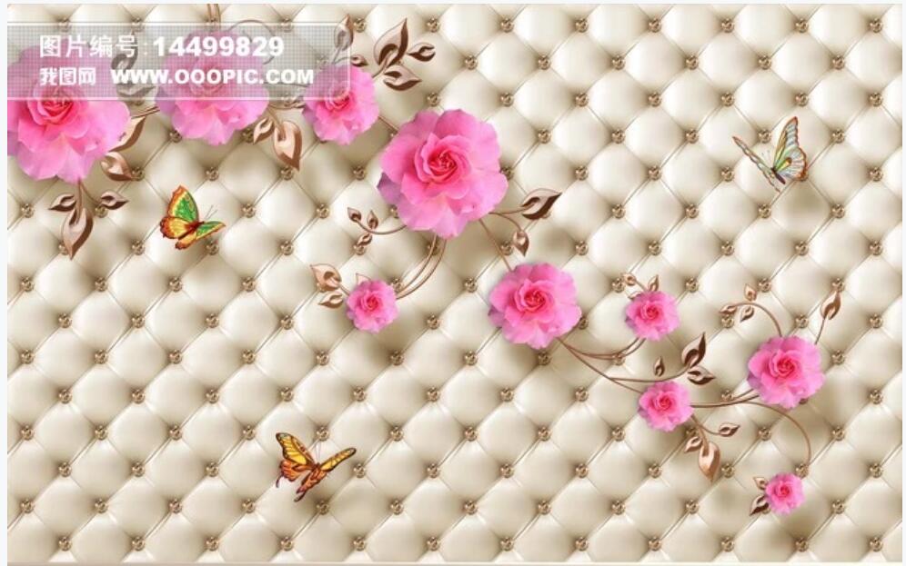 

3d photo wallpaper custom mural Soft package diamond rose flower butterfly home decor photo wallpaper for walls 3 d in the living room, Non-woven wallpaper