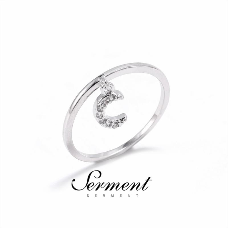 

SERMENT Fashion White Crystal Zircon Moon Jewelry Rings For Women Engagement Gilded Jewelry Accessories Moon Ring