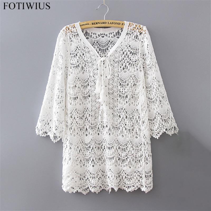 

2020 Summer Bikini Cover Ups Sexy Lace Crochet Beach Dress Women White See Through Swimwear Swimsuit Cover Up Mini Dress Tops