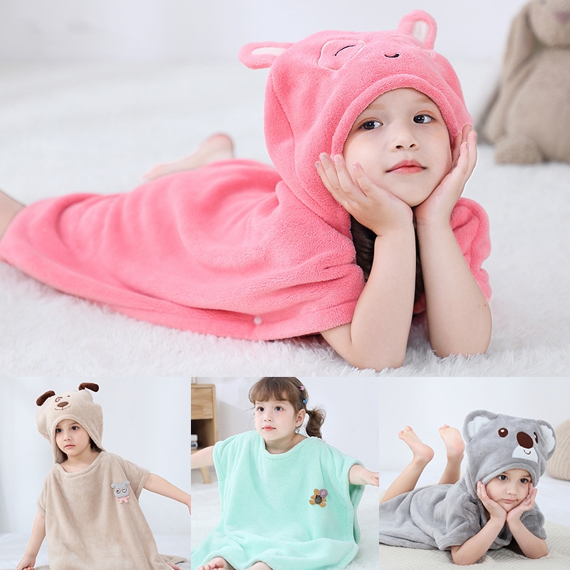 

Cute Animal Hooded Towel 100% Cotton Baby Bath Towel 60*60cm Boys Girls Beach 3-12 years Children Cartoon Duck Dog, Grey bear