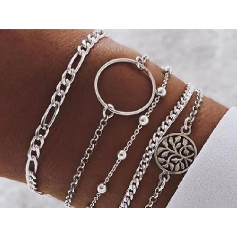 

2020 Fashion Bohemia Silver Color Heart Earth Beads Charm Bracelet For Women Boho Bracelets & Bangles Set Jewelry
