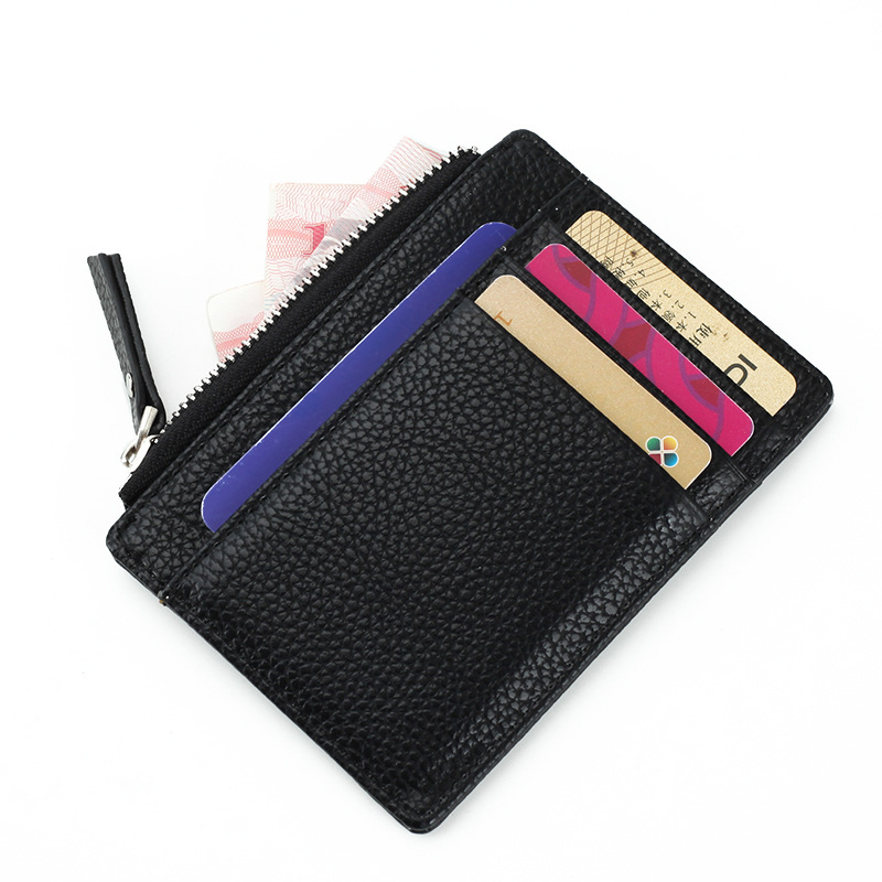 

LILY QUEEN Male Women Holder Business Ultrathin Short Wallet Zipper Leather Purse Coins Bag, Black