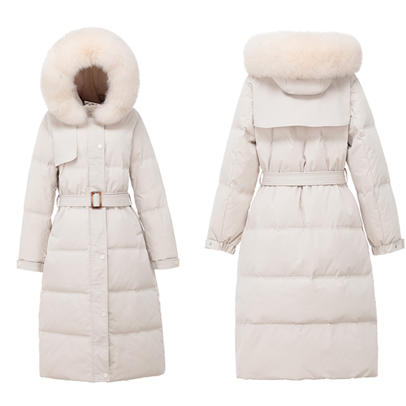 

Winter Coat Ins Super Fire Winter Wear 2020 New Big Hair Collar White Duck Down Jacket Women' Long Style Versatile, Beige