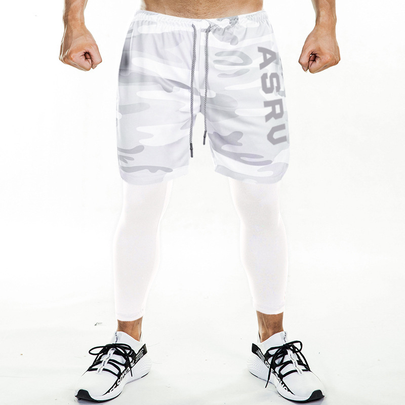 

Mens 2 in 1 Running Tights Compression Sportswear Fake Two Pieces Quike Dry Sportlegging Sport Leggings Training Fitness Pants, White