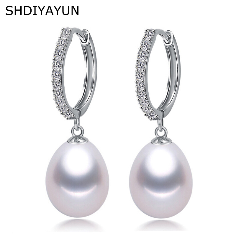 

SHDIYAYUN Pearl Earrings Genuine Natural Freshwater Pearl 925 Sterling Silver Drop Earrings Jewelry For Wemon Classical