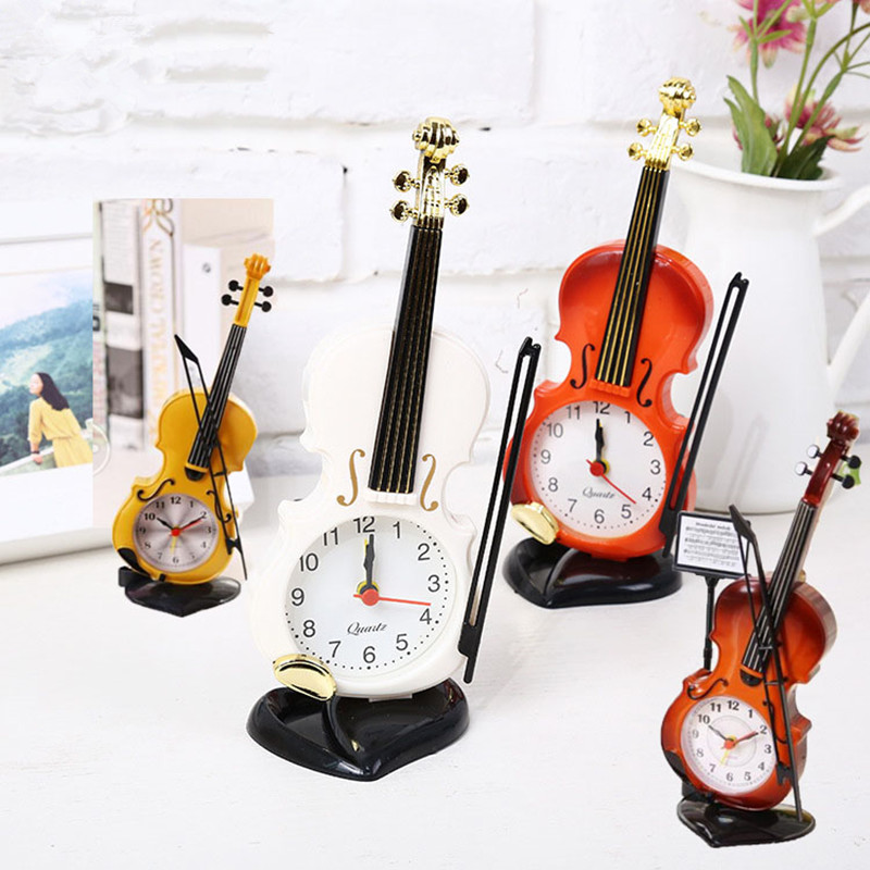 

Creative Violin Table Clocks Retro Classical Violin Alarm Clock Home Livingroom Cabinet Window Desktop Decoration Figurine Craft