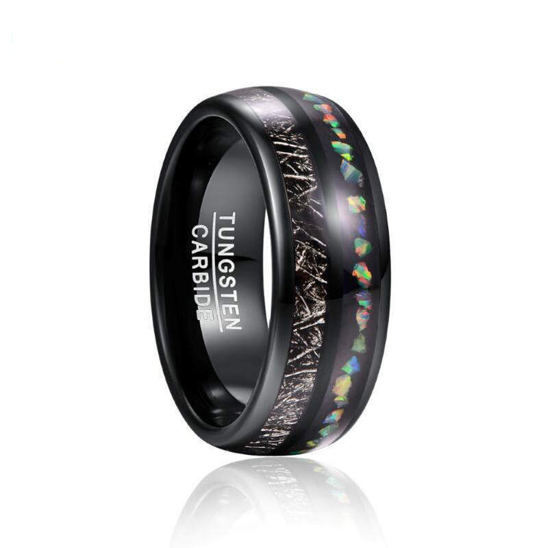 

8mm Width Men's Ring Imitation Vermiculite Opal Granules Fully Polished Electroplated Black Dome Tungsten Carbide Ring