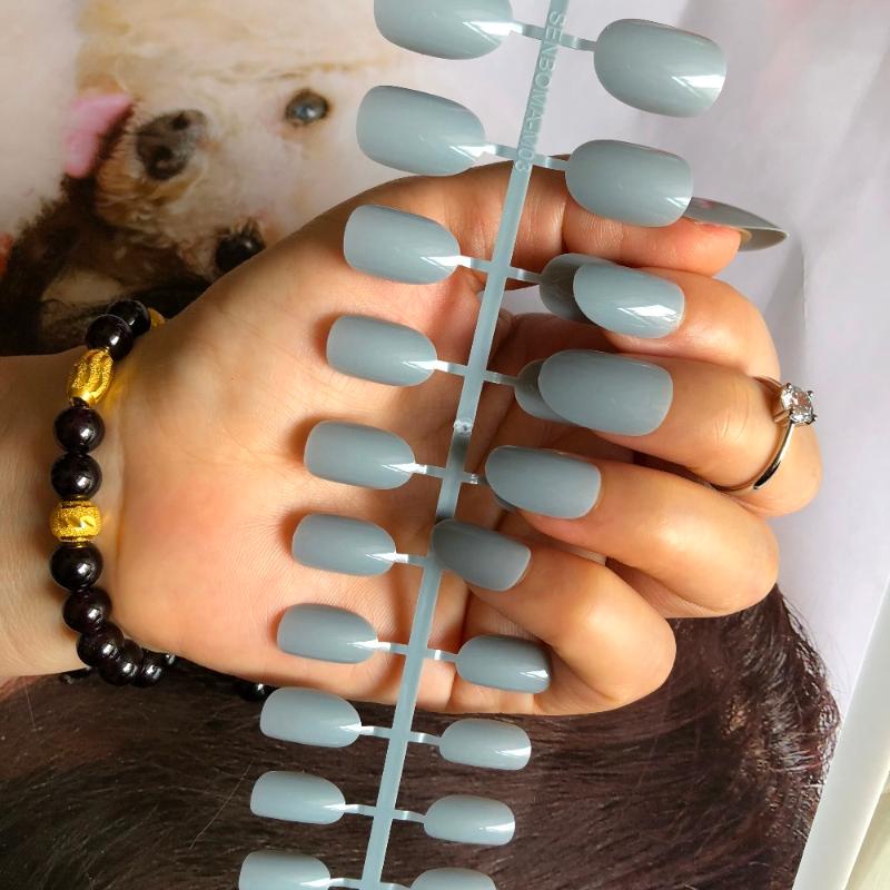 

UV Gel Cover Candy False Nails Shiny Granny grey round head Nail Tips Full Wrap gel nail polish Faux ongles DIY, 35