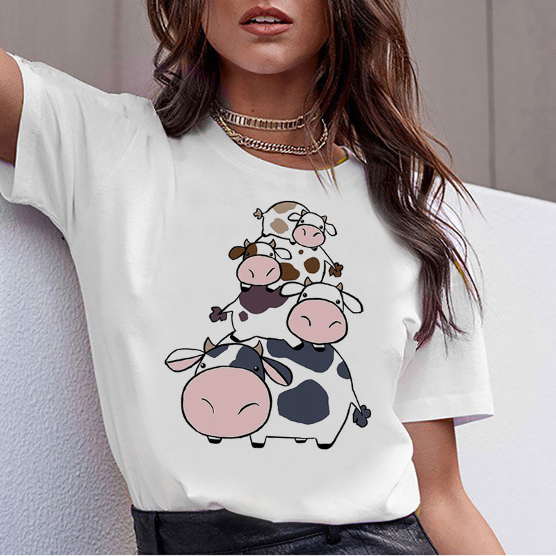 

Cow t shirt print women female harajuku clothes tee korean ulzzang t-shirt 90s kawaii shirts femme tshirt Printed cartoon top, 4292kkk