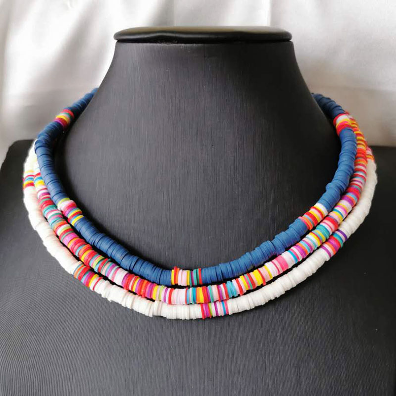 

2020 New Fashion 6mm Soft Pottery Choker Necklace For Women Bohemian Adjustable Colorful Clay Collar Necklace Gift