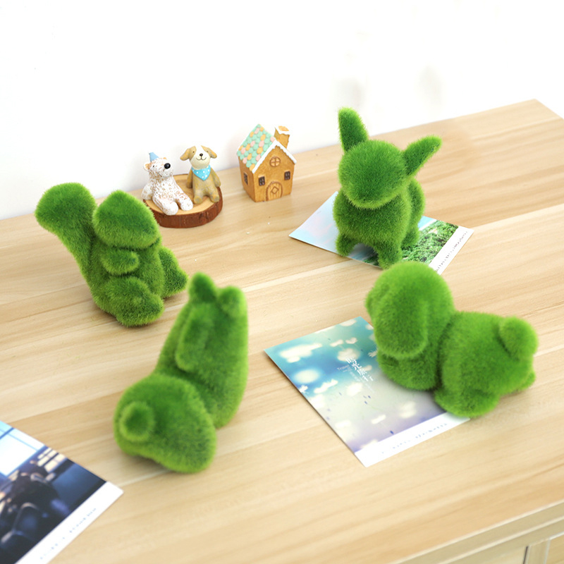 

Grass Animal Decor Artificial Grass Flocking Animal Home Garden Simulation Green Ornaments Bonsai Lovely Shape, Dog