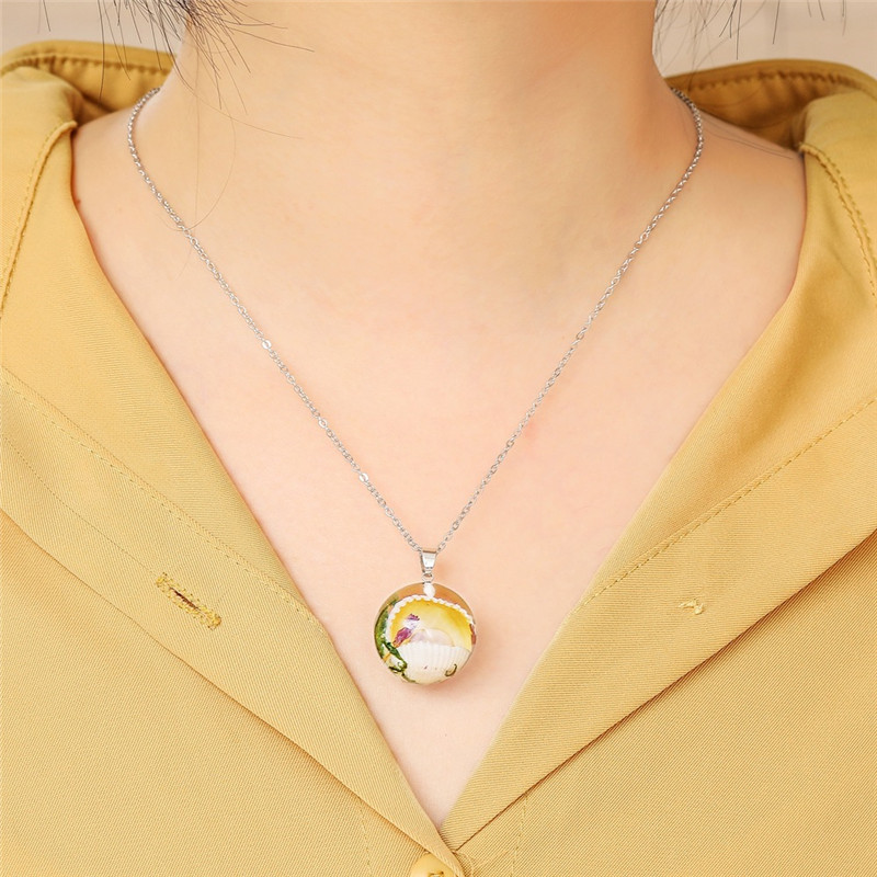 

Transparent Resin Ball Pendant Necklace Imitation Shell Pearl Ball Silver Color Chain Necklace Women Jewelry