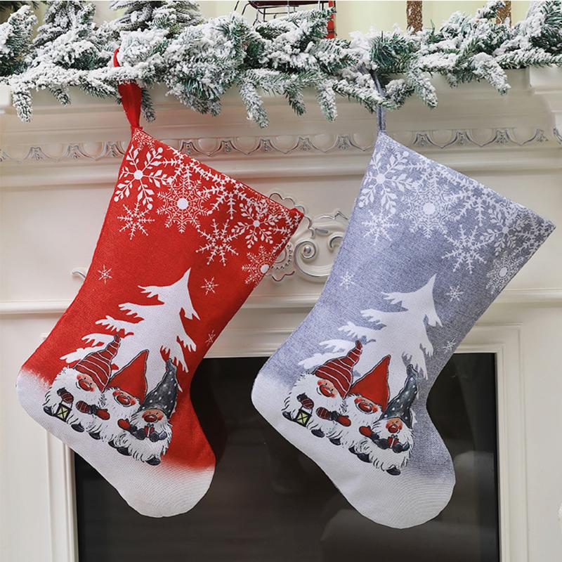 

Red Gray Christmas Sock Xmas Tree Ornament Decoration Party Holiday Christmas Santa Claus Decor Gift Xmas Tree Decoration 2021