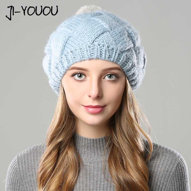 

2020 winter hats for women beanie for girls hat with pompom autumn knitted hat women's balaclava cap winter crocheted, 02