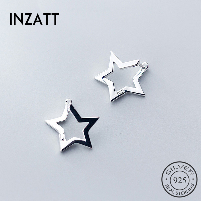 

INZAReal 925 Sterling Silver Minimalist Hollow Star Hoop Earrings For Fashion Women Party Fine Jewelry Accessories Gift