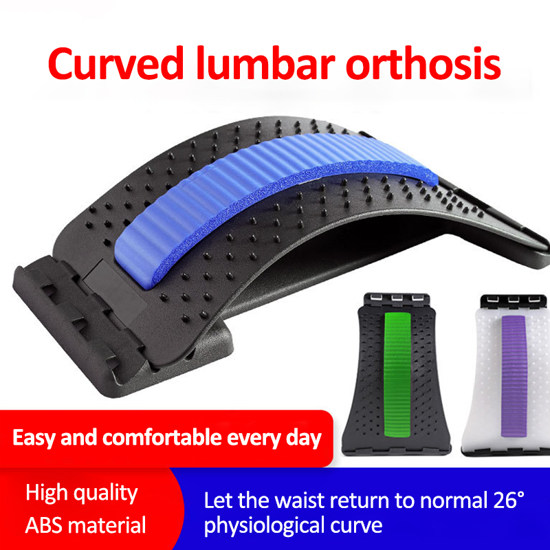 

Adjustable Back Support Lower Lumbar Massager Spine Waist Stretcher Extender Posture Corrector Safe Stable Durable Unisex, Pink and black