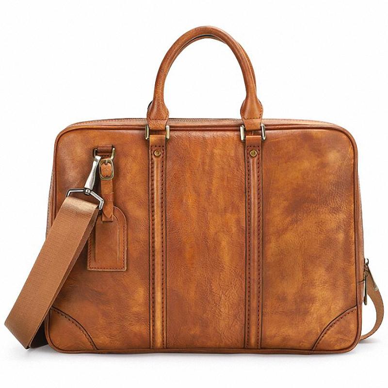 

2020 New Natural Cowskin 100% Genuine Leather Men's Briefcase Fashion Large Capacity Business bag Brown Male Shoulder Laptop Bag
