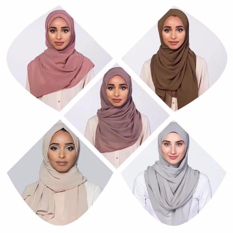 

2020 women scarf bubble chiffon scarf silk feeling hijab solid color shawls and wraps headband muslim hijab scarfs neck foulard