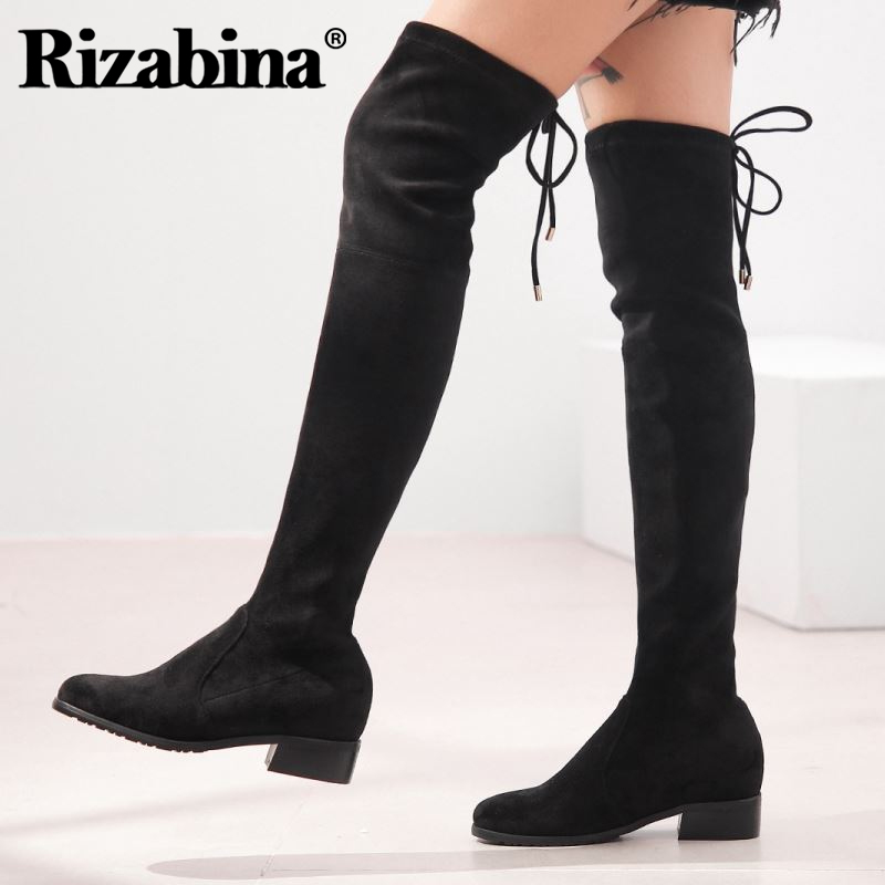 

Rizabina Women Over Knee Boots Lace Up Heel Women Stretch Boots Fashion Casual Winter Warm Shoes Footwear Size 34-42, Black heel 3cm