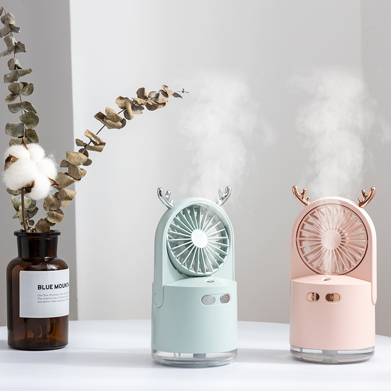 

Portable Table Fan 2000mAh USB Rechargeable 240ML Deer Ultrasonic Humidifier With Color Led Light Aroma Diffuser For Home Office
