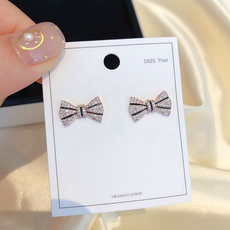 

Exquisite Micro Paved Cubic Zircon Bowknot Stud Earrings for Women Rose Gold Color CZ Crystal Jewelry