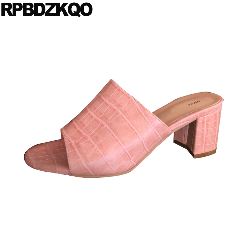 

chunky summer slides pink high heel plain fashion footwear chinese slippers leather sandals designer shoes women luxury 2020