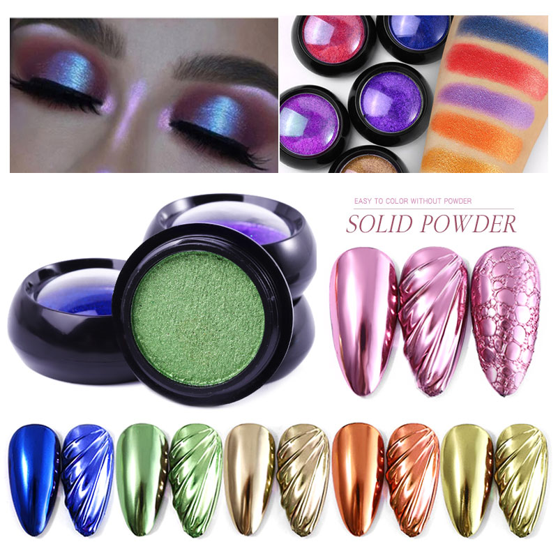 

1Jar Holographic Laser Mirror Solid Nail Glitter Powders NailArt Chameleon Glitter Chrome Powder Pigment Gel Polish Auroras Dust