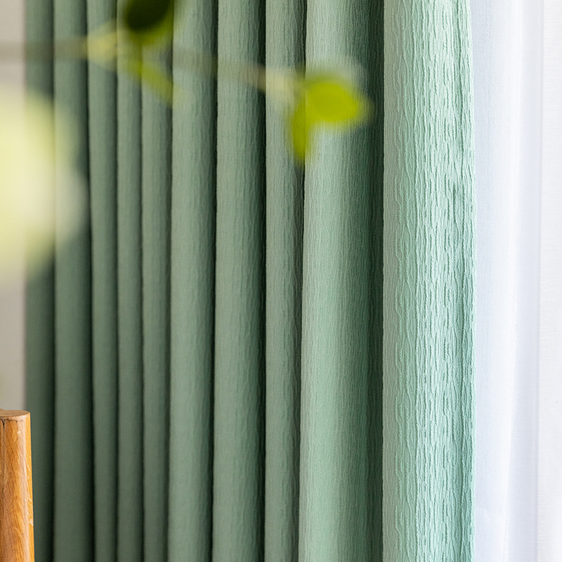 

Custom curtain Nordic livingroom Simplicity green Chenille Embossing Splicing shading bedroom thick blackout curtain drape M882